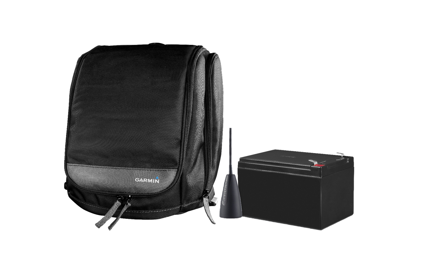 Garmin Striker Vivid 5cv Ice Fishing Bundle, three-piece set: carrying case, transducer, and battery pack