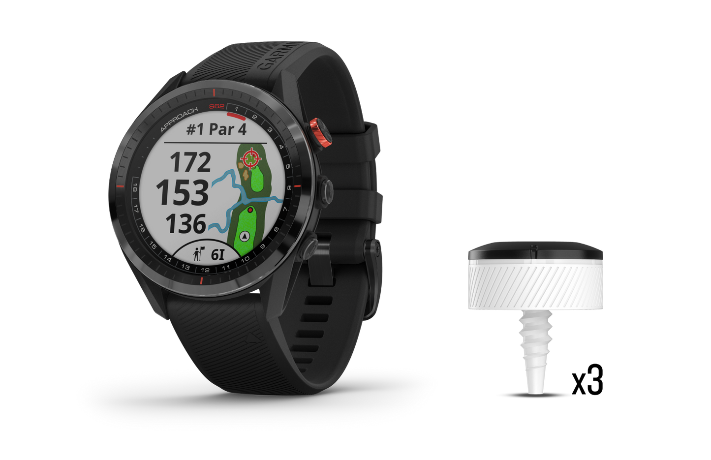 Garmin Approach S62 Bundle black GPS smartwatch with CT10 rangefinder sensors