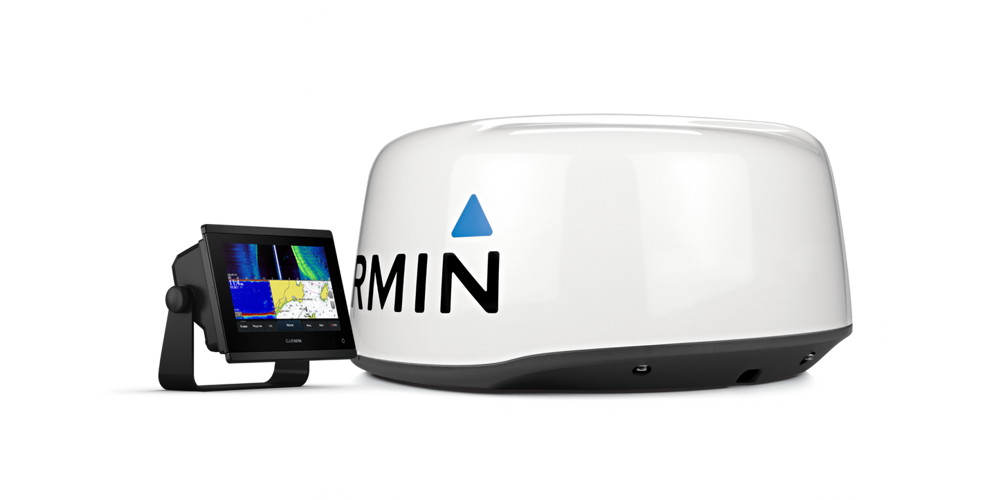Garmin GPSMAP 1223xsv marine chartplotter with white GMR 18 HD+ radome