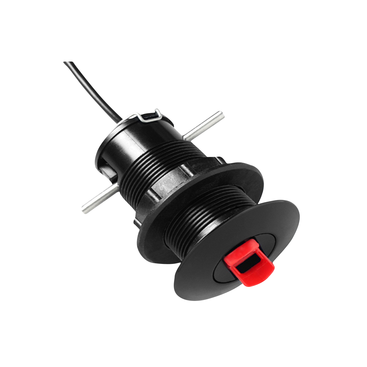 Garmin GST 43 thru-hull speed/temperature transducer; black body with red cap.