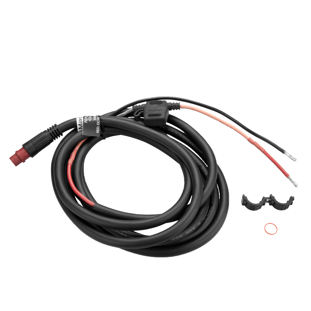 Garmin ECU power cable with threaded collar (010-11057-30), black cable with red leads, 2 clamps, red O-ring