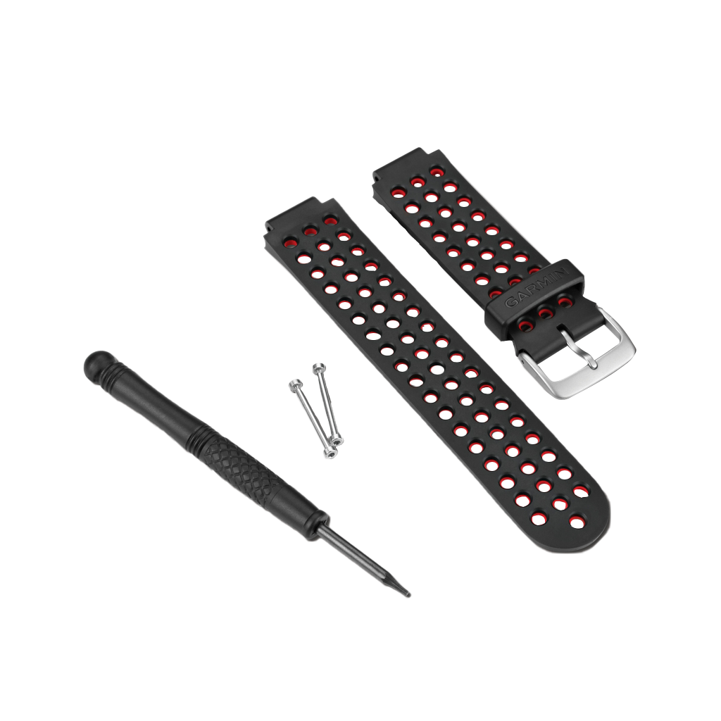 Garmin watch bands for Approach/Forerunner, black with red perforated holes; includes two bands, screws and screwdriver.