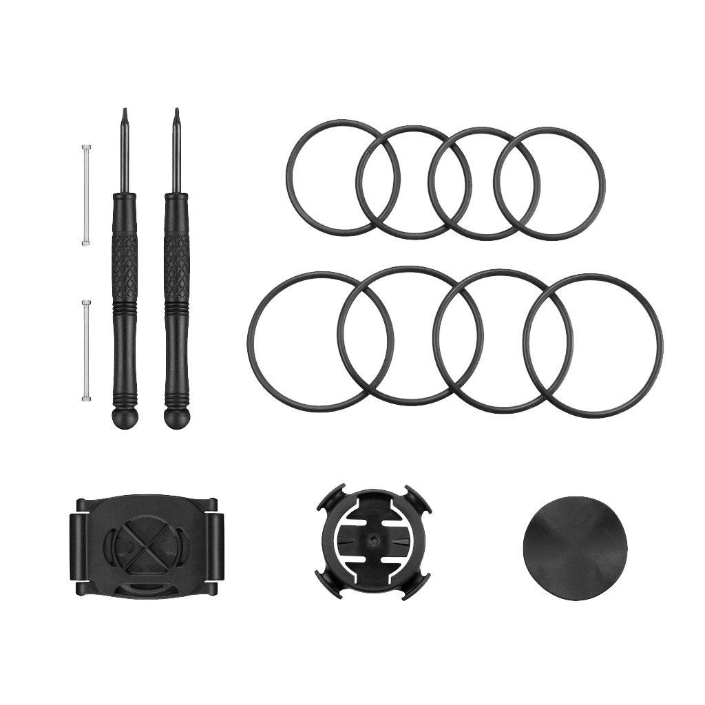 Garmin Quick Release Kit for Forerunner 920XT with 8 rubber rings, two screwdrivers, and mounting components