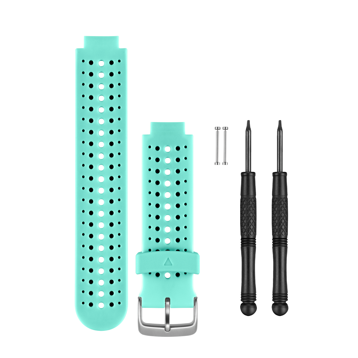 Garmin frost-blue silicone watch bands kit with 2 bands, 2 pins, and small screwdrivers