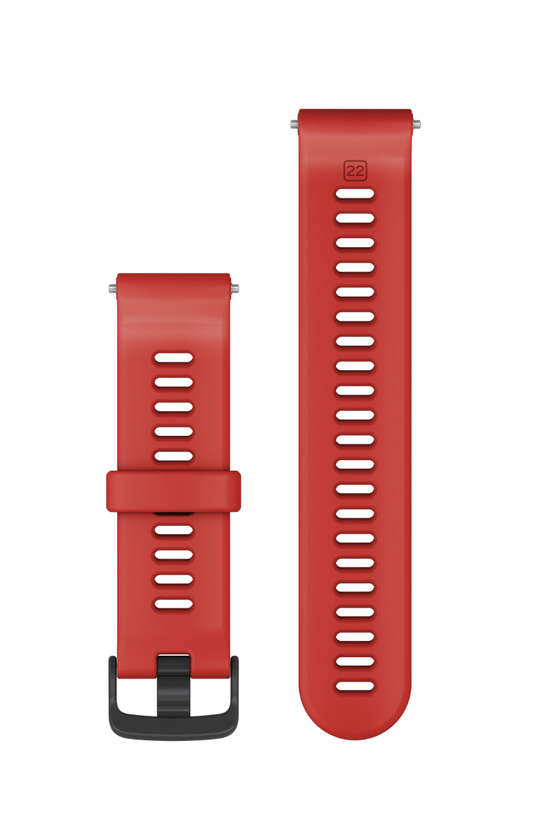 Garmin 745 replacement watch strap set, magma red band with slate hardware, two-piece watch strap.