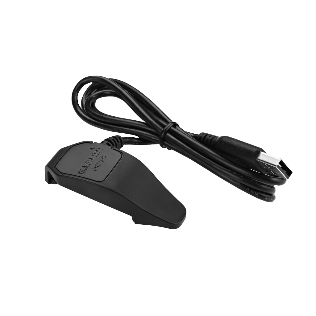 Garmin charging cable for Astro and DC-50, black USB-A to proprietary charging clip.