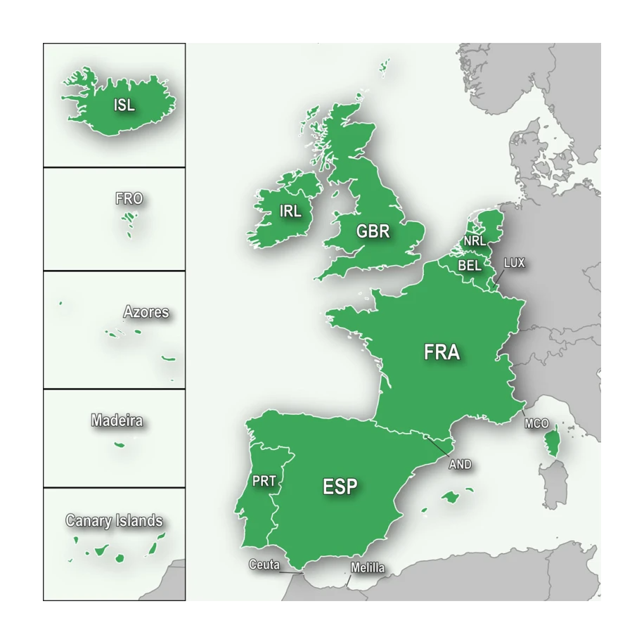 Garmin Cycle Map Europe microSD/SD map card; green Europe map with country codes