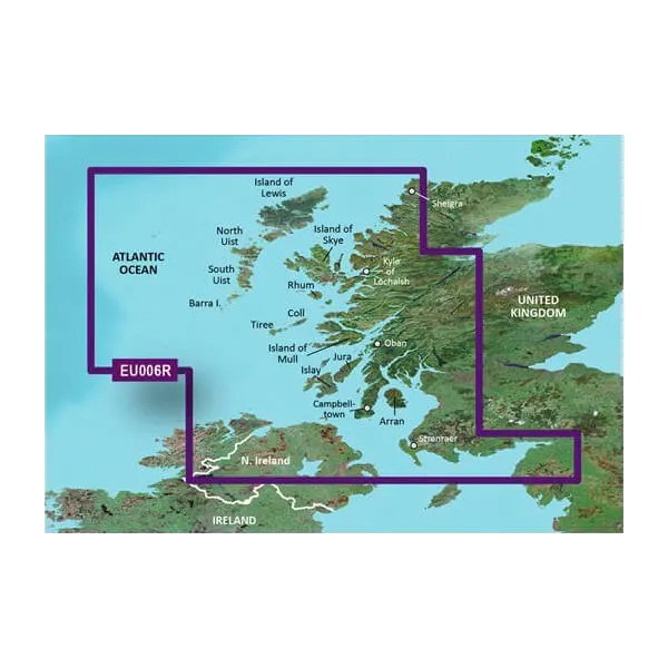 Garmin Scotland BlueChart g3 map card on microSD/SD with purple route outline