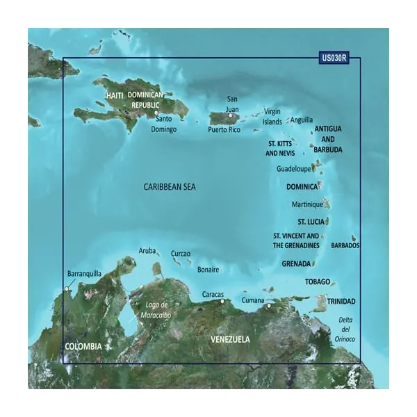 Garmin Caribbean Southeast Coastal Charts BlueChart g3 Vision map card, VUS030R, microSD/SD