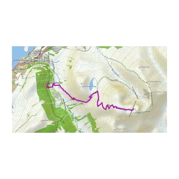 Garmin TOPO U.K. and Ireland v11 Light map with a purple route across terrain