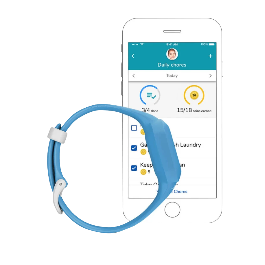 Garmin vivofit jr 3 Blue Star refurbished activity tracker with blue band and companion app screen