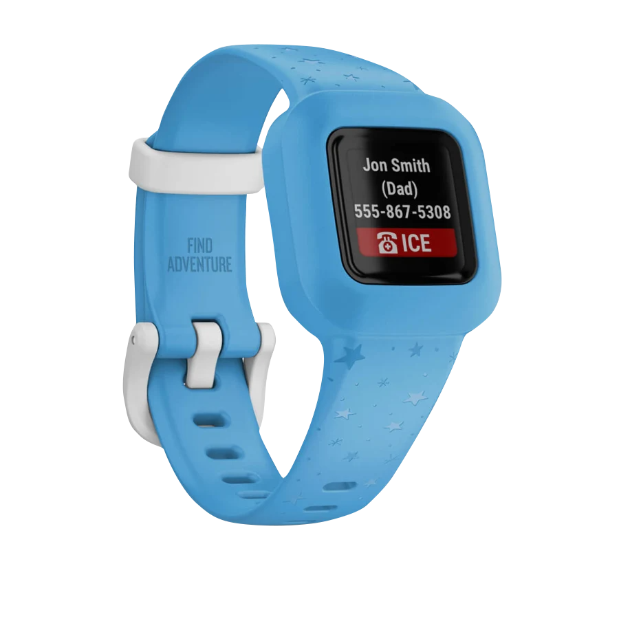 Garmin vivofit jr 3 blue star-pattern kids smartwatch, certified refurbished