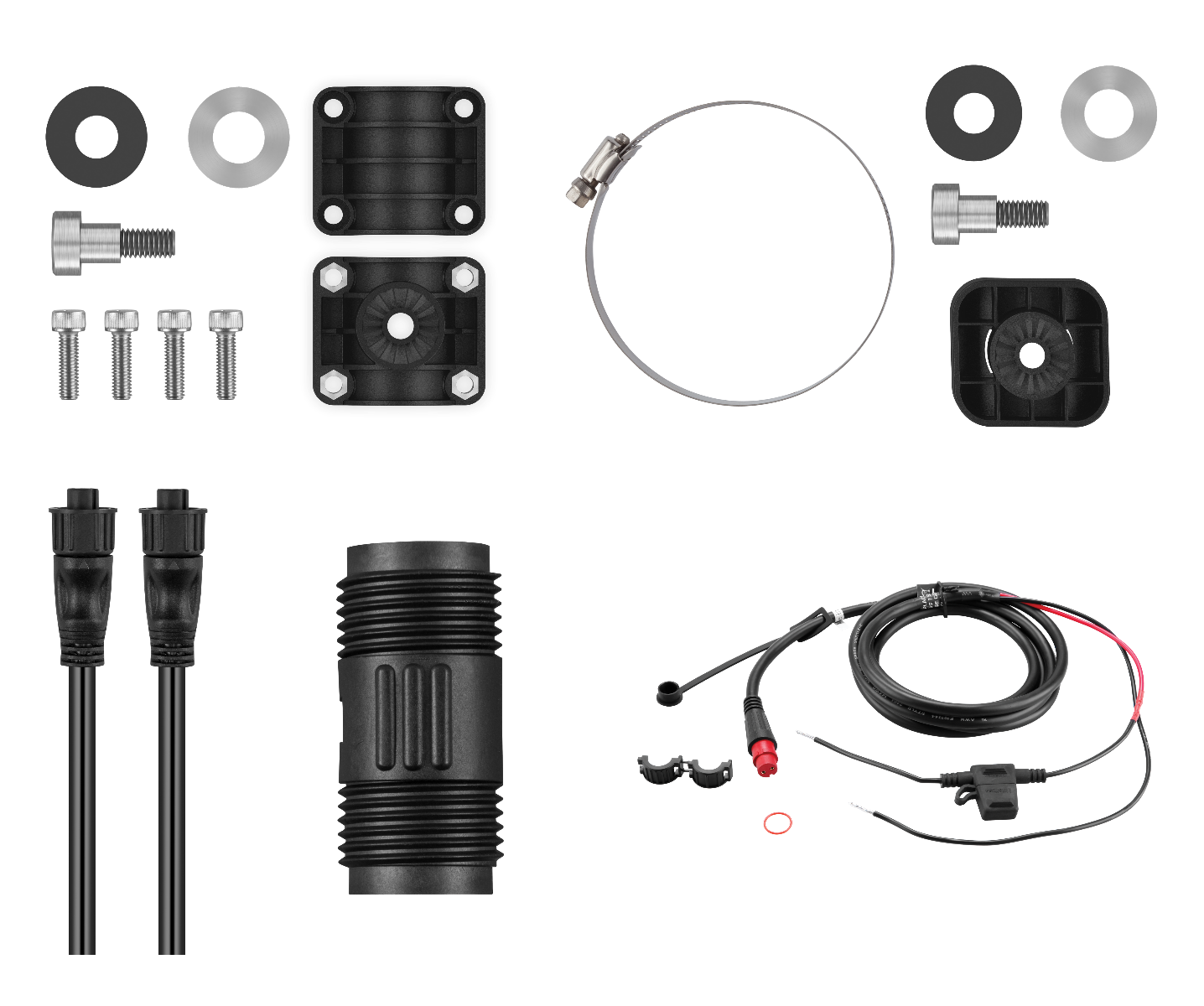 Garmin Panoptix LiveScope Boat Kit (010-00200-24) marine electronics with transducer, cables, and mounting hardware.