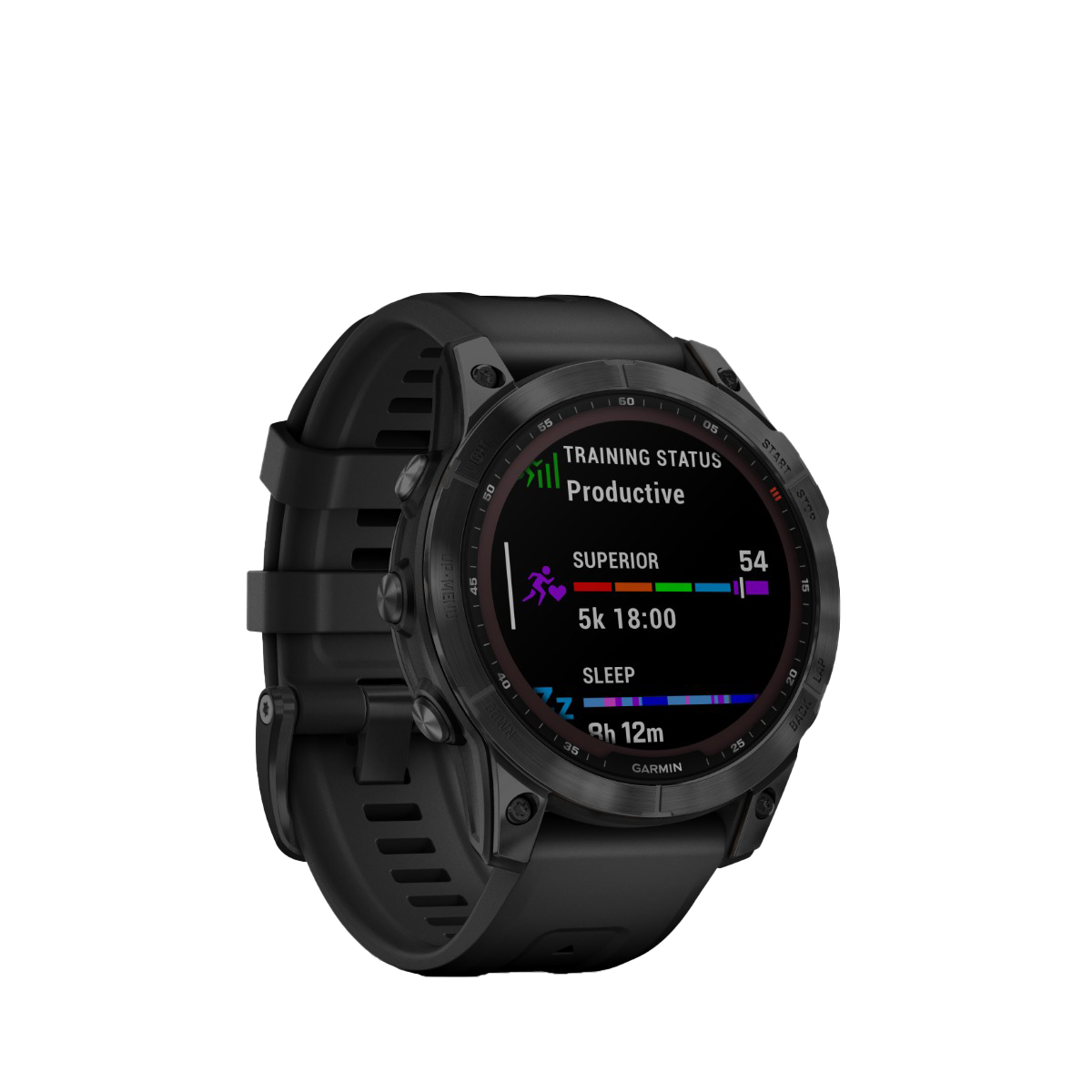 Garmin Fenix 7 Sapphire Solar smartwatch with black titanium bezel and black band, Garmin Certified Refurbished