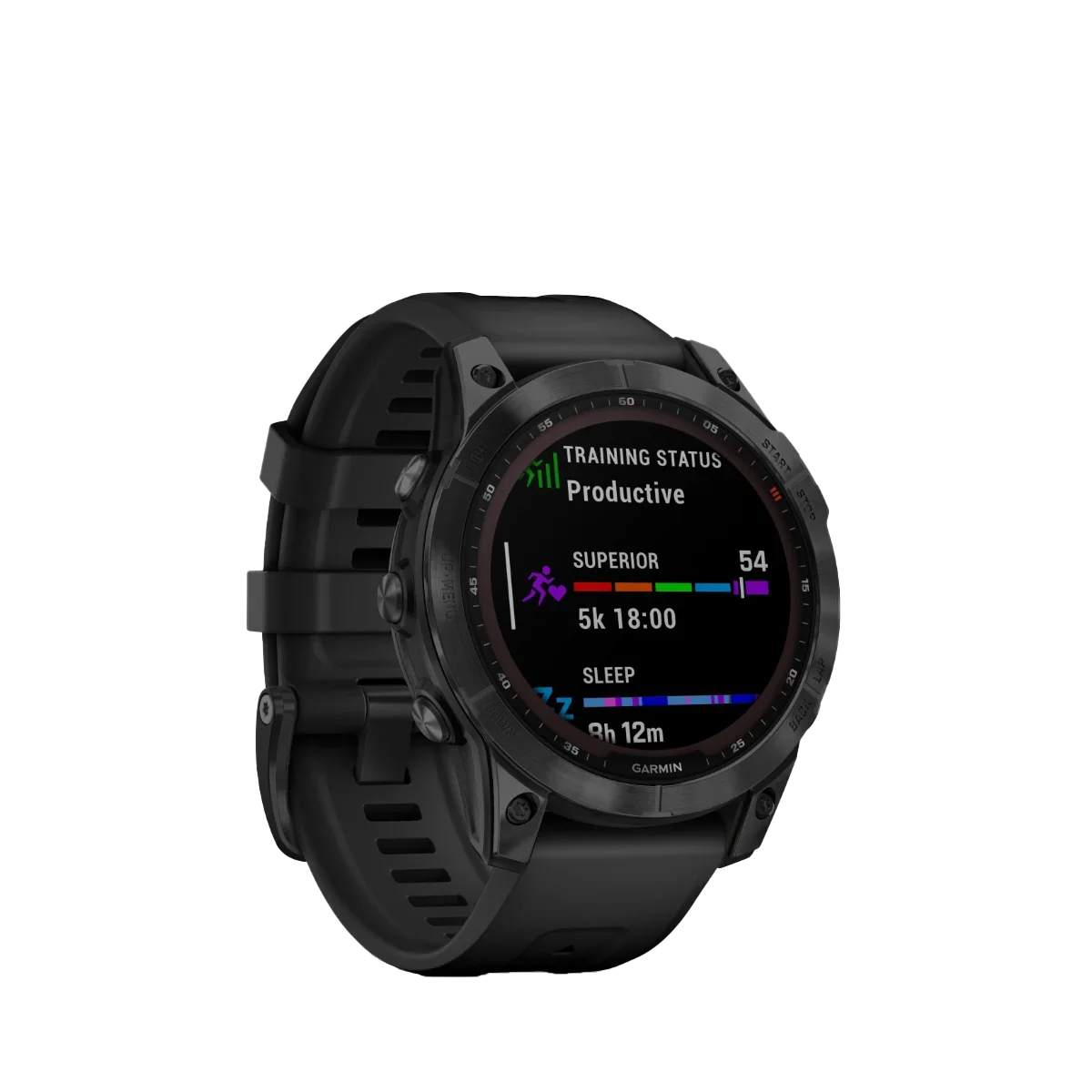 Garmin Fenix 7 Sapphire Solar smartwatch with black titanium bezel and black band, Garmin Certified Refurbished