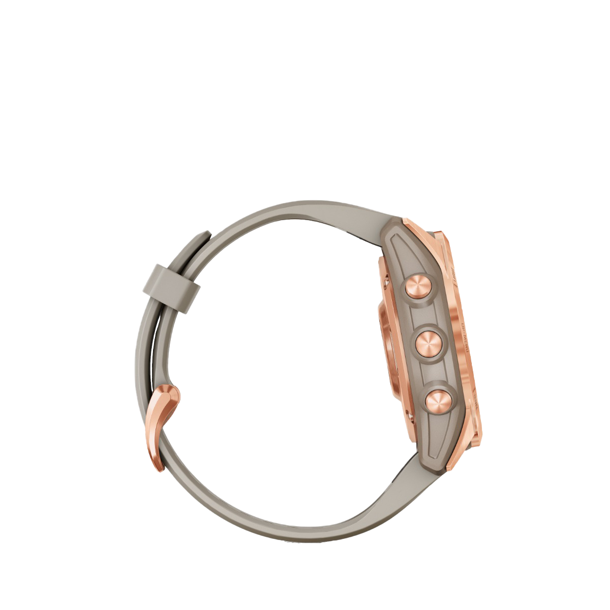 Garmin fenix 7S Solar smartwatch in rose gold with light sand band.