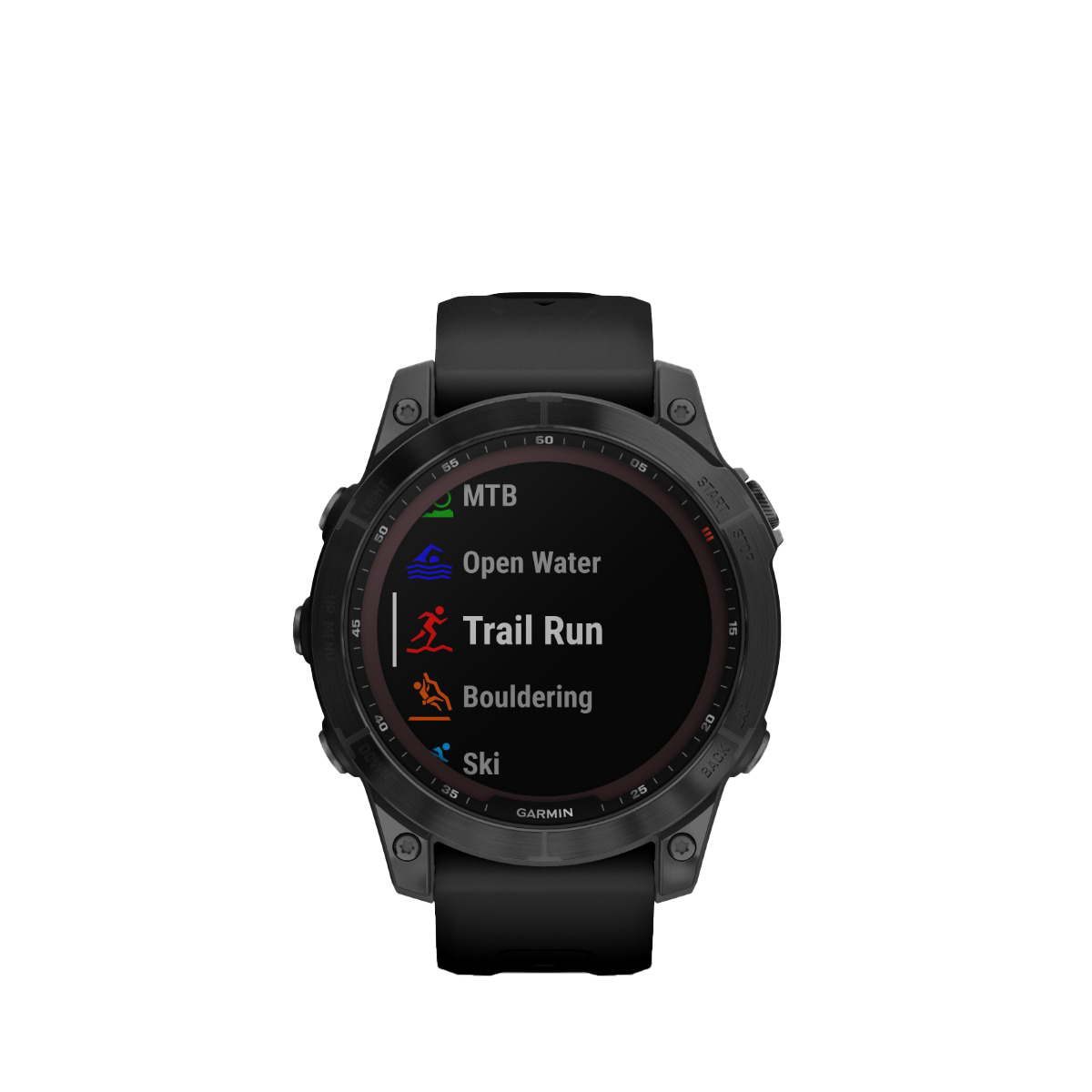 Garmin Fenix 7 Sapphire Solar smartwatch with black titanium bezel and black band
