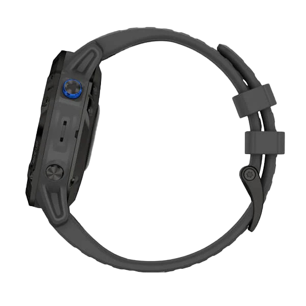 Garmin Fenix 6 Pro Solar smartwatch with black case and slate gray band (010-02410-10).