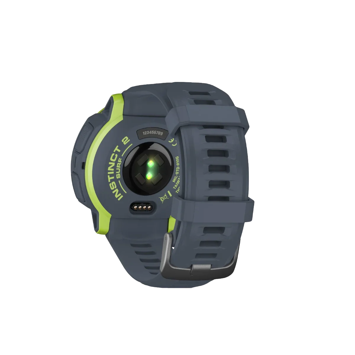 Garmin Instinct 2 Surf Edition Mavericks smartwatch with blue strap and lime-green accents