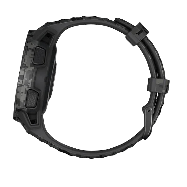 Garmin Instinct Solar Graphite Camo rugged GPS smartwatch, certified refurbished.