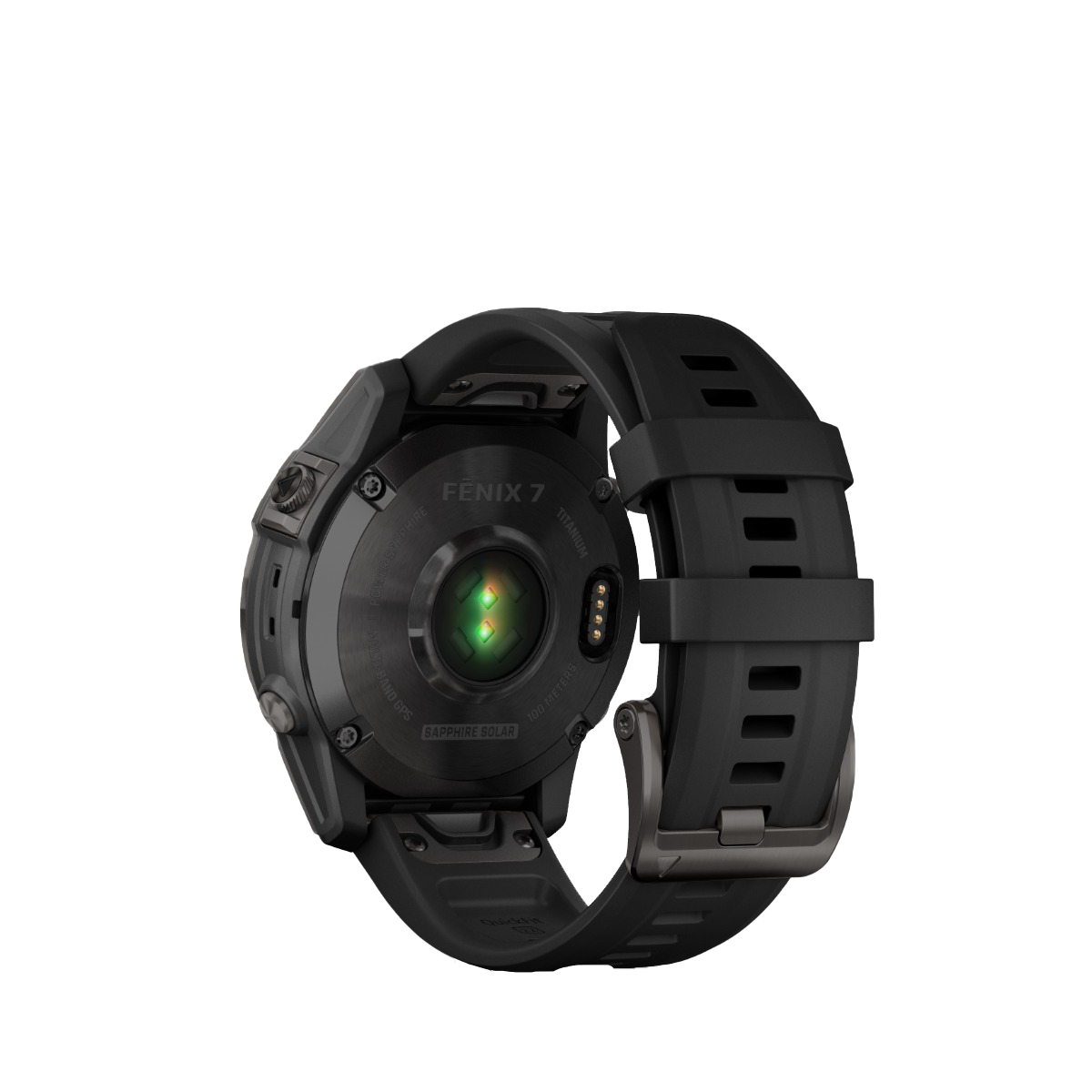 Garmin fenix 7 Sapphire Solar smartwatch with carbon gray DLC titanium case and black band