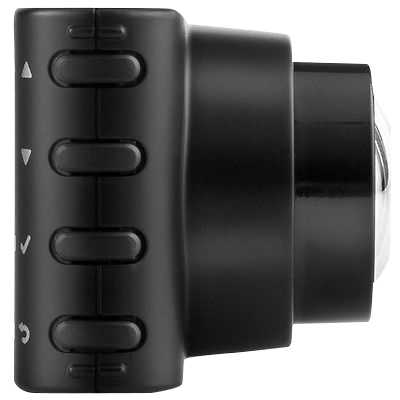 Garmin Dash Cam 30 black side view with vertical control buttons