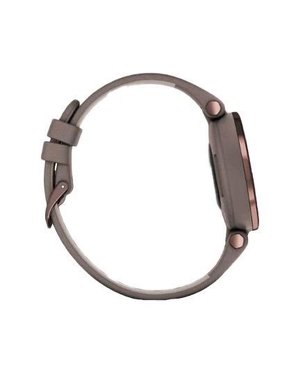 Garmin Lily smartwatch with dark bronze bezel, Paloma case, and Italian leather band