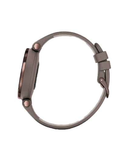 Garmin Lily smartwatch with dark bronze bezel, Paloma case, and Italian leather band