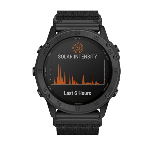 Garmin Tactix Delta Solar Edition smartwatch with black rugged bezel and solar intensity display