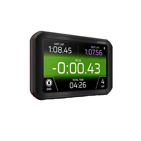 Garmin Catalyst Driving Performance Optimizer device, black with red trim and green race display