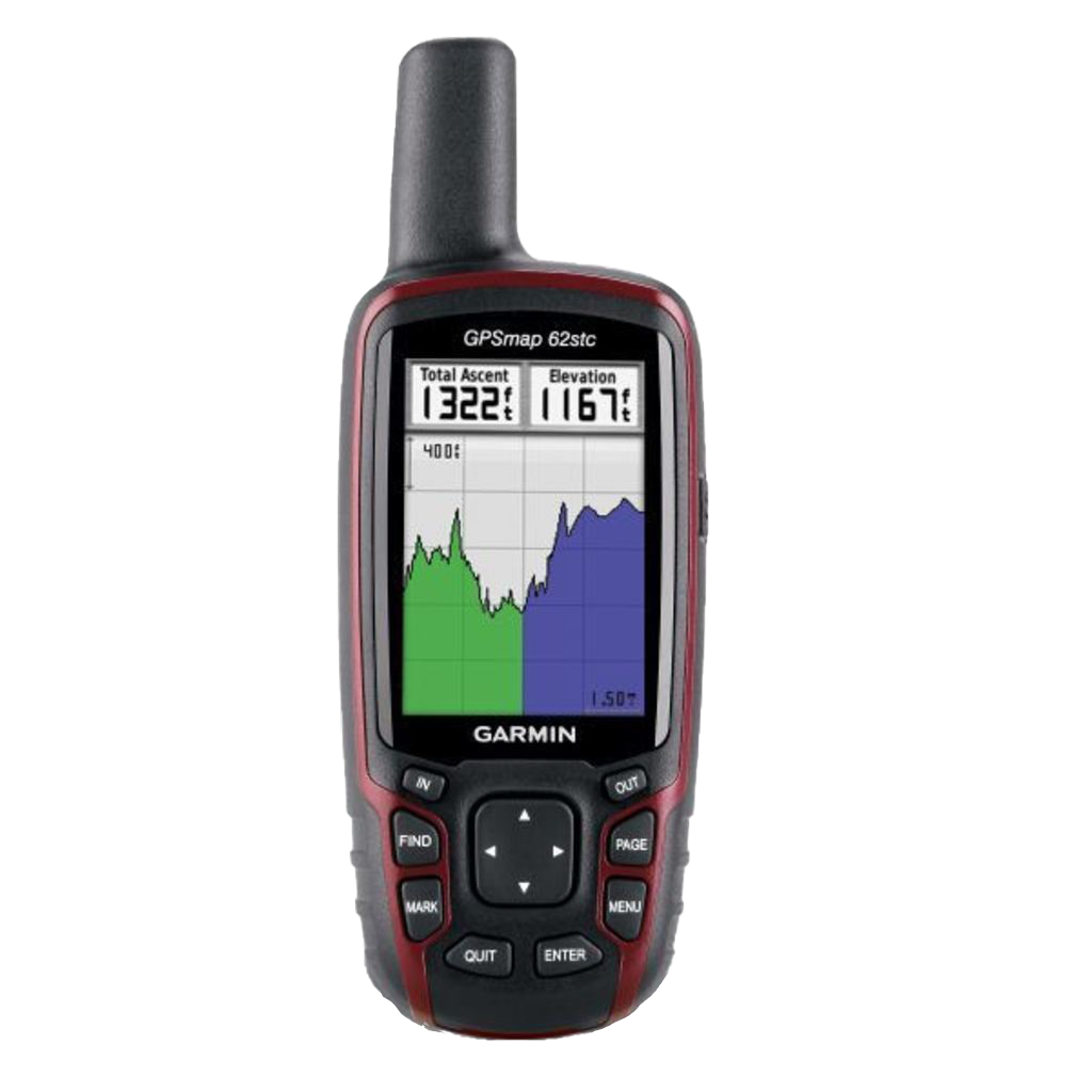 Garmin GPSMAP 62stc handheld GPS with TOPO maps, red and black rugged casing