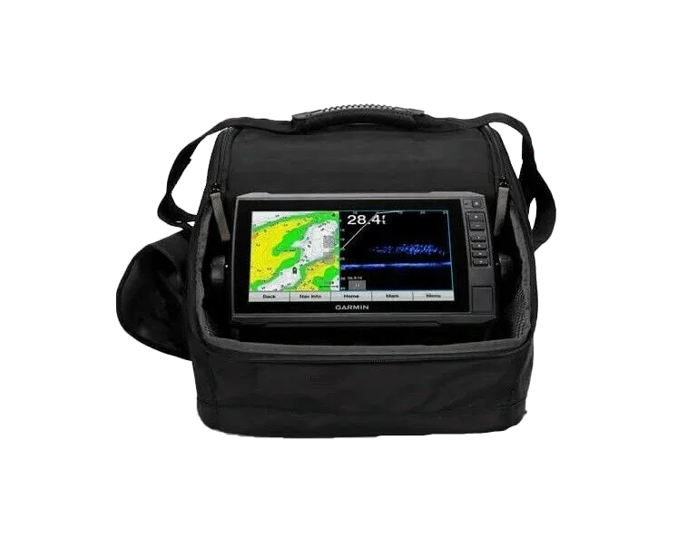 Garmin Panoptix LiveScope Ice Fishing Bundle with ECHOMAP UHD 93sv in a black protective bag