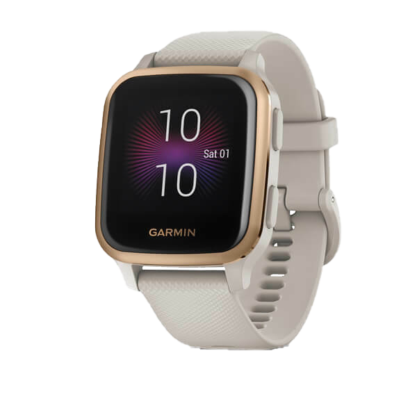 Venu Sq Music GPS smartwatch in light sand with rose-gold bezel by Garmin