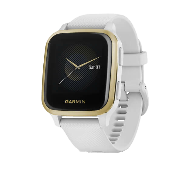 Garmin Venu Sq smartwatch, white band with light gold bezel, model 010-02427-01