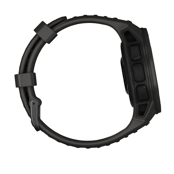 Garmin Instinct Solar Graphite smartwatch with rugged black case and side buttons