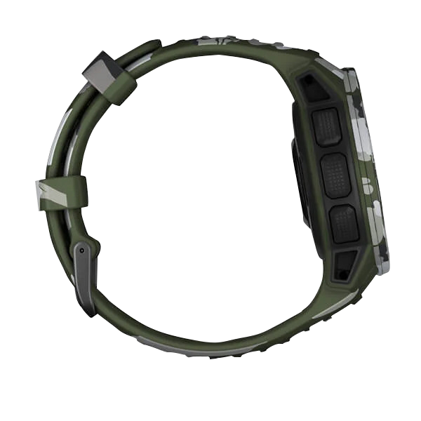 Garmin Instinct Solar Camo Edition smartwatch with green lichen camo strap