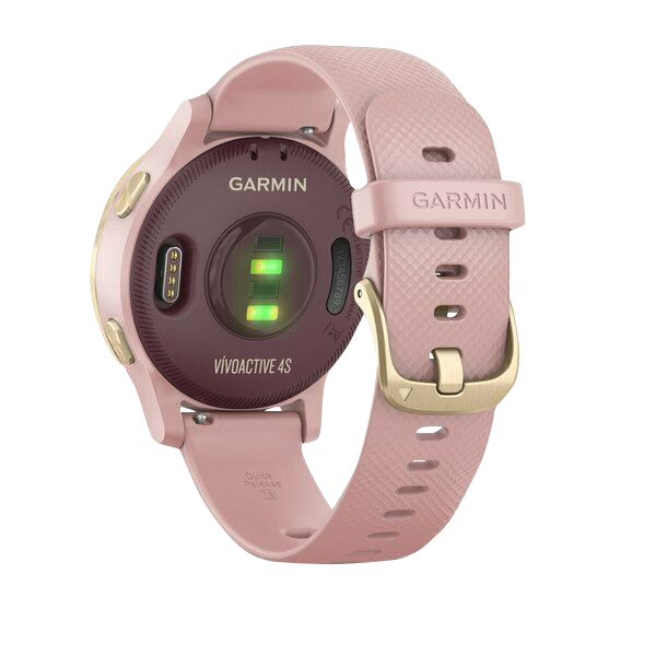 Garmin Vivoactive 4S GPS smartwatch with light gold body and dust rose silicone band (refurbished)