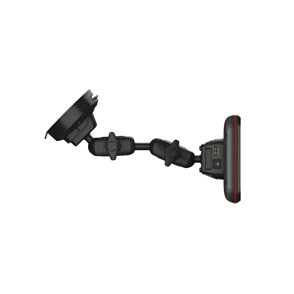 Garmin Catalyst driving performance optimizer mounted on adjustable black car mount with red edge