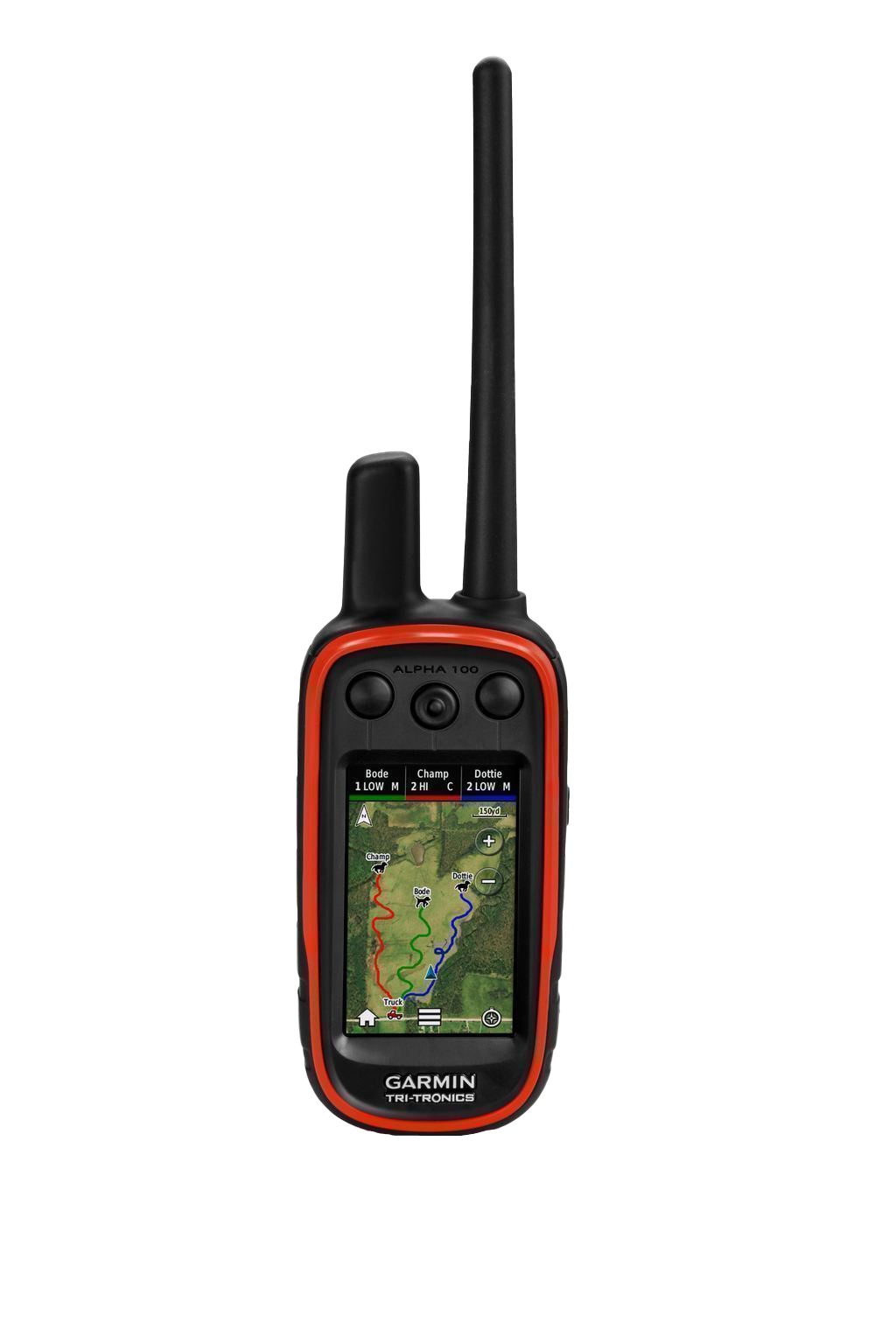Garmin Alpha 100 handheld GPS tracker, red bezel, refurbished; hunting dog equipment.