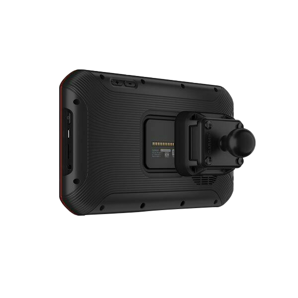 Garmin Catalyst Driving Performance Optimizer GPS navigation system, black back view with mounting cradle