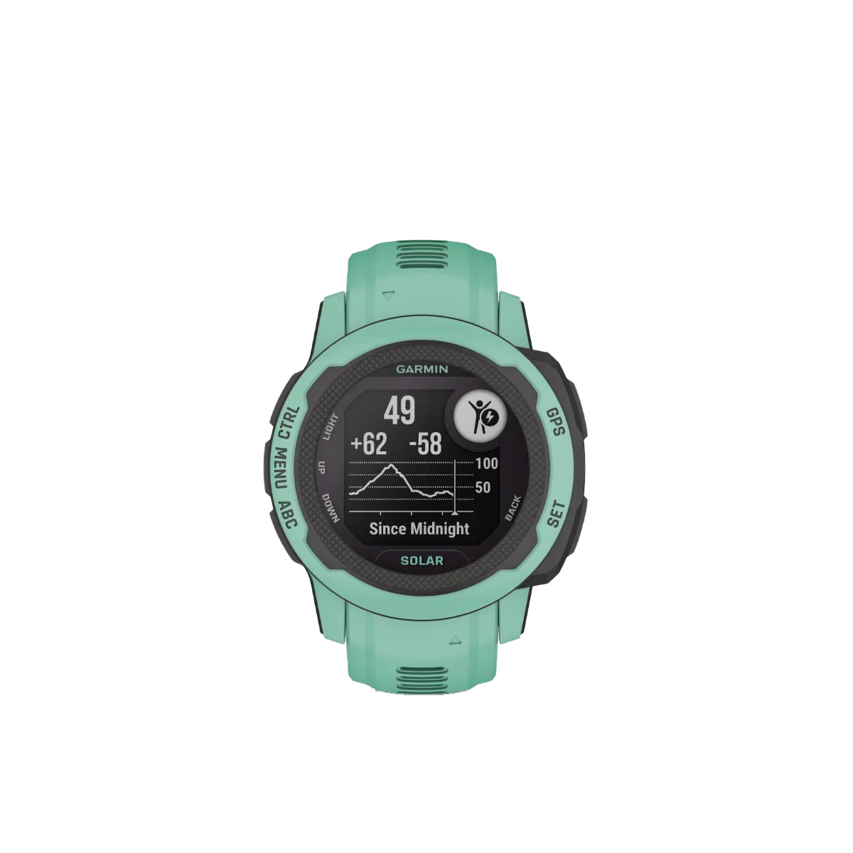 Garmin Instinct 2S Solar Neo Tropic smartwatch with teal band