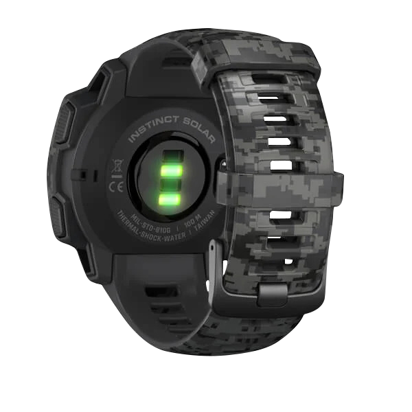 Garmin Instinct Solar rugged GPS smartwatch, graphite camo strap, refurbished