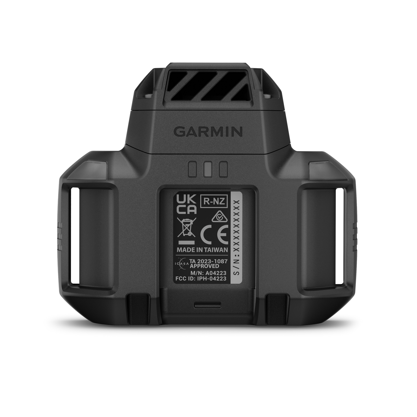 Garmin Beeper Battery Pack for Alpha hunting dog equipment, black back with Garmin logo