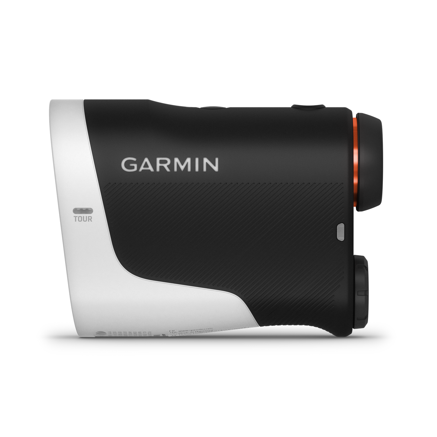 Garmin Approach Z30 rangefinder in black with white end cap and orange ring
