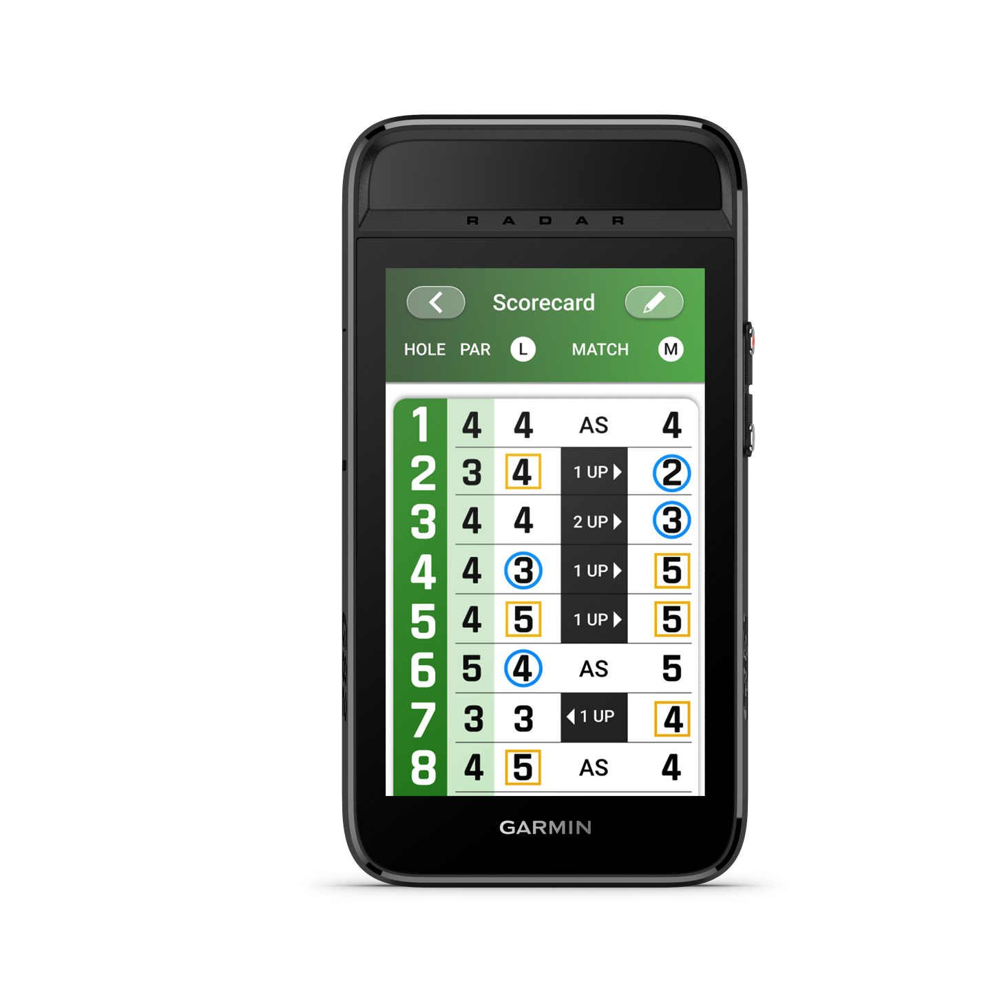 Garmin Approach G82 handheld black golf GPS launch monitor with scorecard UI