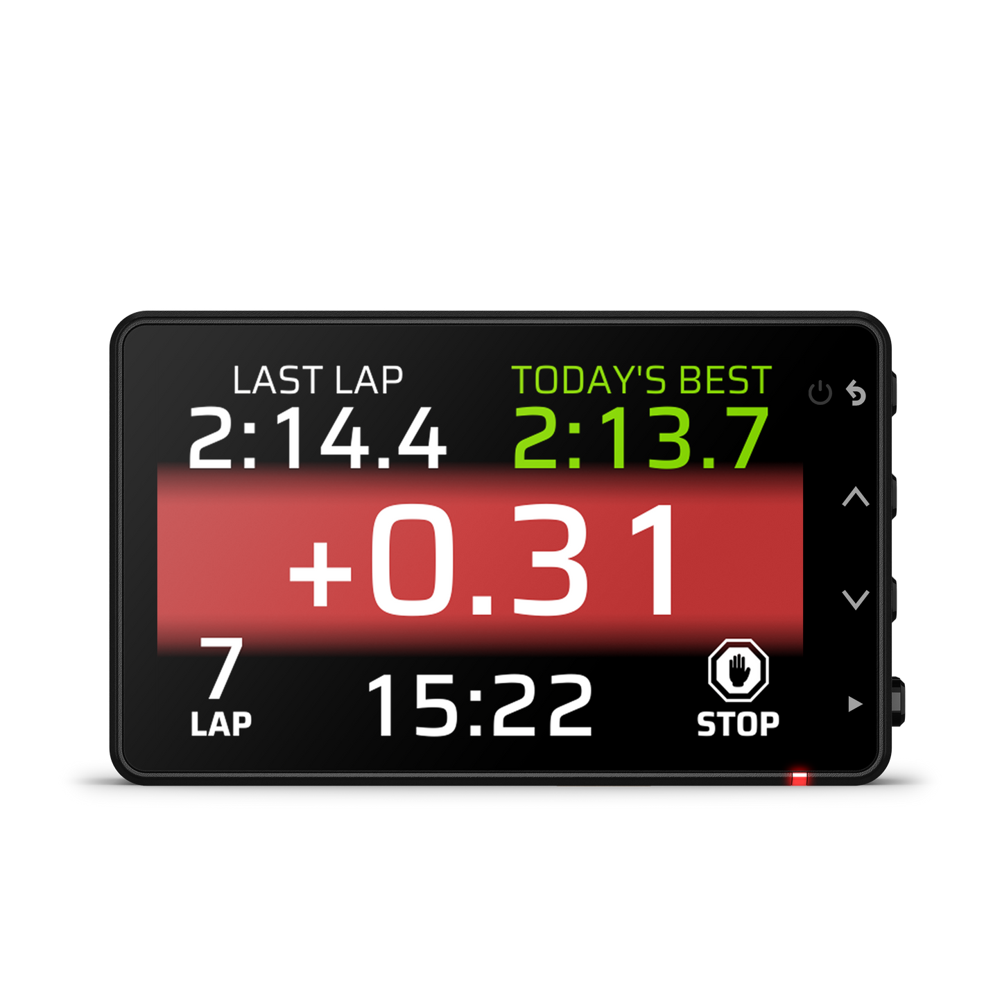 Garmin Catalyst 2 driving performance optimizer GPS with 3-inch touchscreen, black device showing lap times
