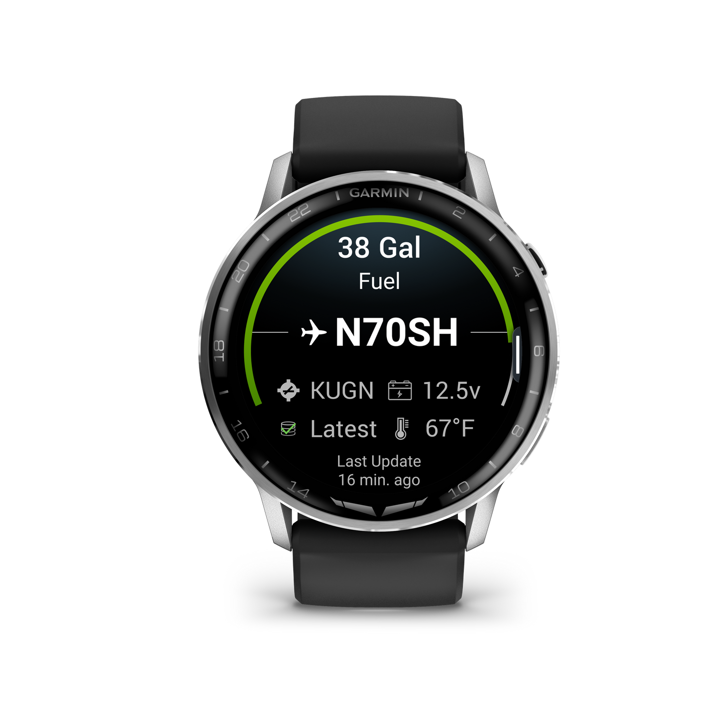 Garmin D2 Air X15 smartwatch with silver case and black silicone band