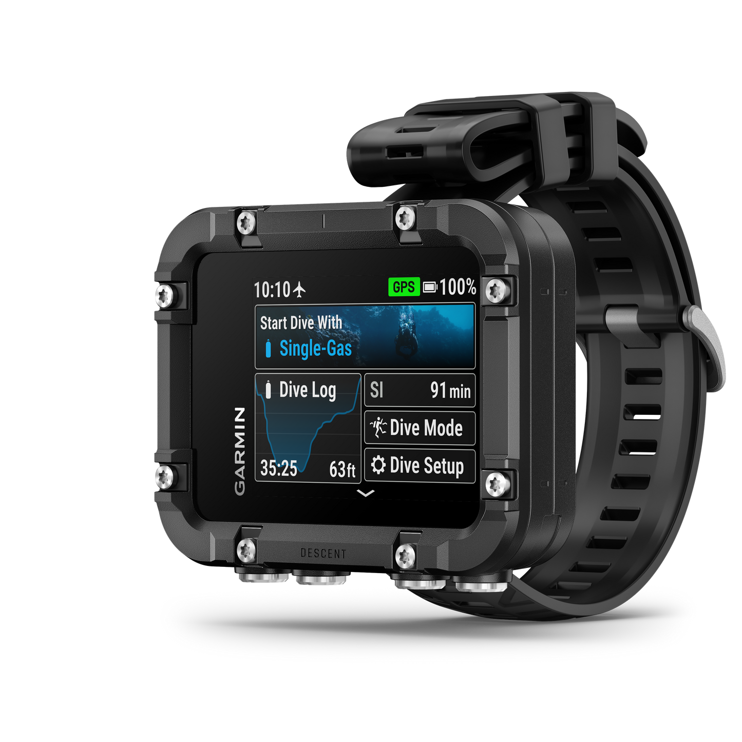 Garmin Descent X30 dive computer with rugged black housing and color display