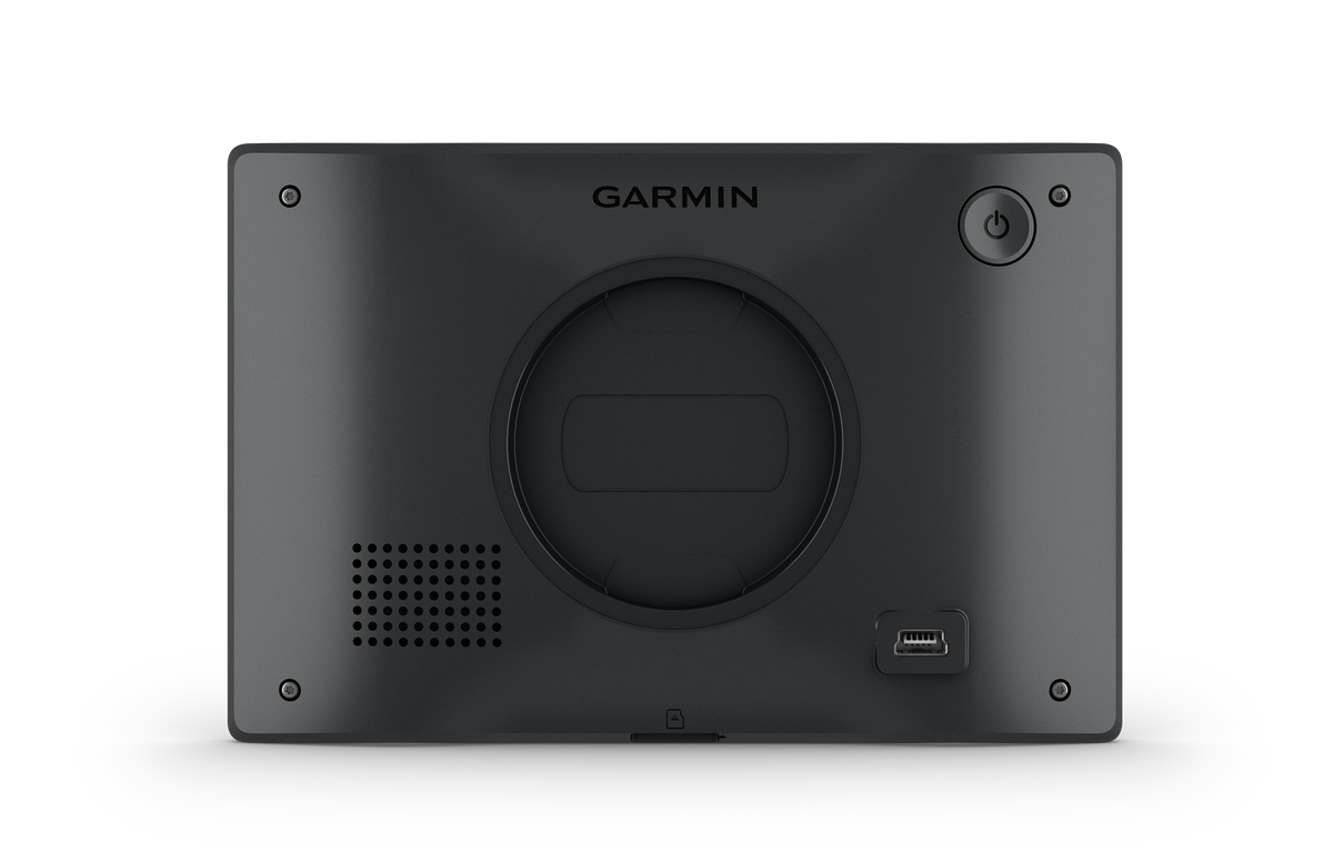 Garmin Drive 53 GPS navigation system back view with mounting ring and USB port