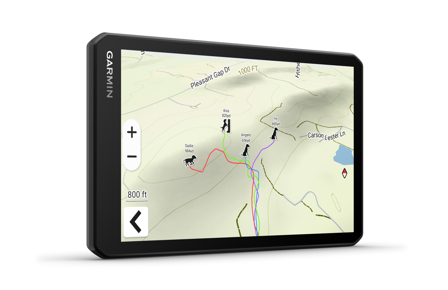 Garmin DriveTrack 72 GPS Navigator with dog-tracking map display, black frame
